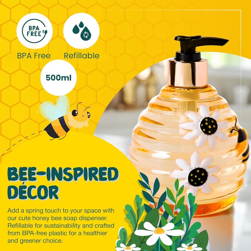 simple pleasures Beehive Sweet Honey Lemon Scented Liquid Hand Soap Dispenser - Plastic Novelty Decorative Refillable Hand Pump for Kitchen Countertops and Bathroom Sinks - Image 2